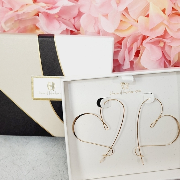 NIB House of Harlow 1960 Heart Brass Earrings - Picture 4 of 5